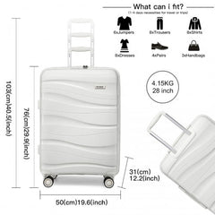 K2094L - Kono 28 Inch Lightweight Polypropylene Hard Shell Suitcase With TSA Lock - Cream White