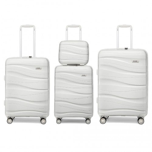 K2094L - Kono Lightweight Polypropylene Hard Shell 4 Piece Suitcase Set With TSA Lock And Vanity Case - Cream White