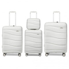 K2094L - Kono Lightweight Polypropylene Hard Shell 4 Piece Suitcase Set With TSA Lock And Vanity Case - Cream White