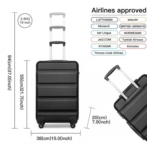 K2191L - Kono 3-Piece Lightweight ABS Hardshell Suitcase Set - 19, 24, 28 Inch with Secure TSA Lock - Black