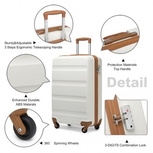 K2191L - Kono 19 Inch Cabin Size Carry On Suitcase - Streamlined Lightweight ABS Hardshell with Secure TSA Lock - Cream