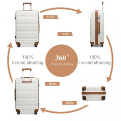 K2191L - Kono 3-Piece Lightweight ABS Hardshell Suitcase Set - 19, 24, 28 Inch with Secure TSA Lock - Cream