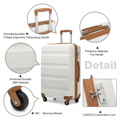 K2191L - Kono 24 Inch Check in Luggage - Streamlined ABS Hardshell Suitcase with Secure TSA Lock - Cream