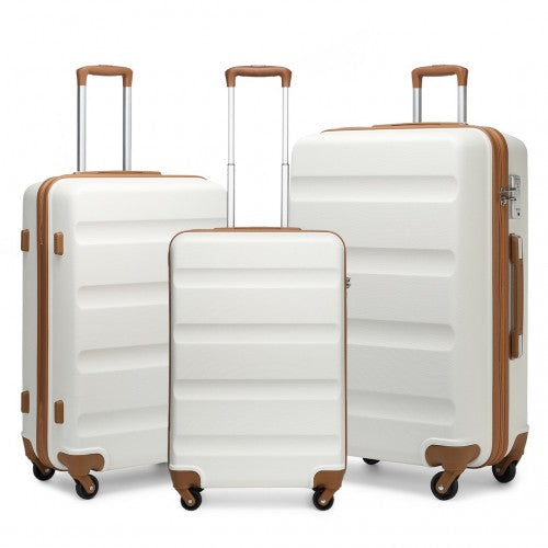 K2191L - Kono 3-Piece Lightweight ABS Hardshell Suitcase Set - 19, 24, 28 Inch with Secure TSA Lock - Cream