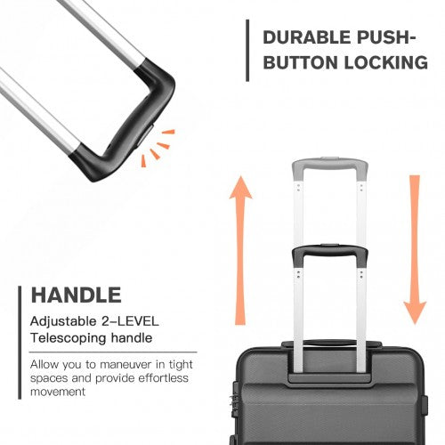 K2191L - Kono 28 Inch Check in Luggage - Streamlined ABS Hardshell Suitcase with Secure TSA Lock - Grey