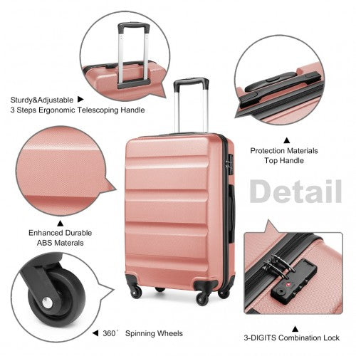 K2191L - Kono 24 Inch Check in Luggage - Streamlined ABS Hardshell Suitcase with Secure TSA Lock - Nude