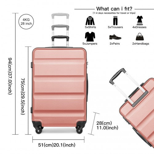 K2191L - Kono 28 Inch Check in Luggage - Streamlined ABS Hardshell Suitcase with Secure TSA Lock - Nude