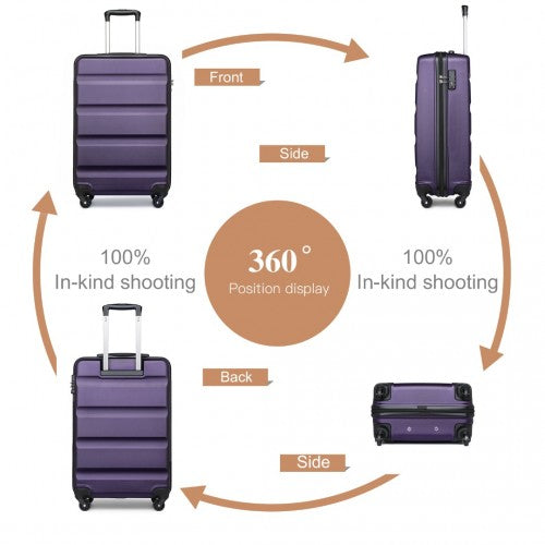 K2191L - Kono 19 Inch Cabin Size Carry On Suitcase - Streamlined Lightweight ABS Hardshell with Secure TSA Lock - Purple