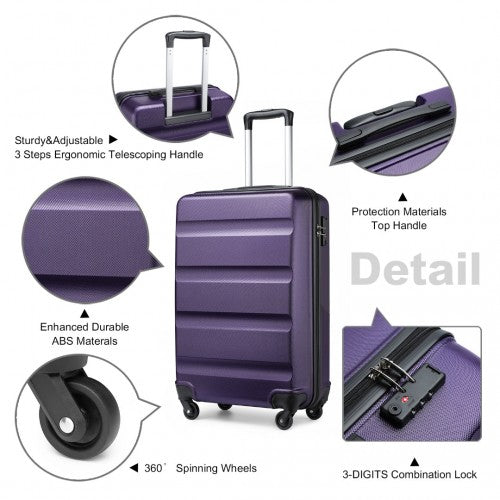 K2191L - Kono 19 Inch Cabin Size Carry On Suitcase - Streamlined Lightweight ABS Hardshell with Secure TSA Lock - Purple