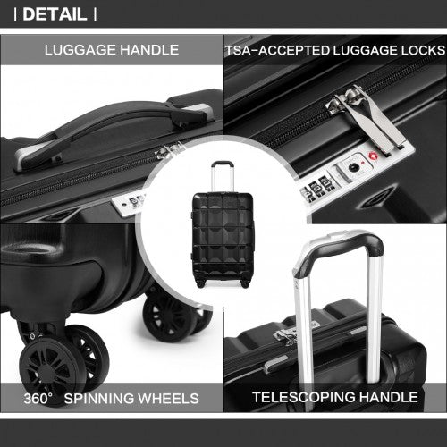 K2292L - Kono Lightweight Hard Shell ABS Suitcase With TSA Lock And Vanity Case 4 Piece Set - Black