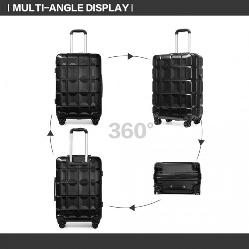 K2292L - Kono Lightweight Hard Shell ABS Suitcase With TSA Lock And Vanity Case 4 Piece Set - Black