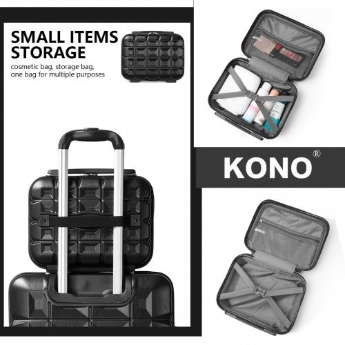 K2292L - Kono Lightweight Hard Shell ABS Suitcase With TSA Lock And Vanity Case 4 Piece Set - Black