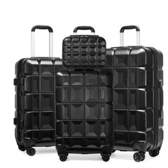 K2292L - Kono Lightweight Hard Shell ABS Suitcase With TSA Lock And Vanity Case 4 Piece Set - Black