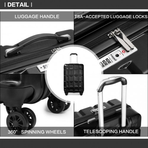 K2292L - Kono 20 Inch Lightweight Hard Shell ABS Luggage Cabin Suitcase With TSA Lock - Black