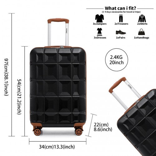 K2292L - Kono 20 Inch Lightweight Hard Shell ABS Luggage Cabin Suitcase With TSA Lock - Black And Brown