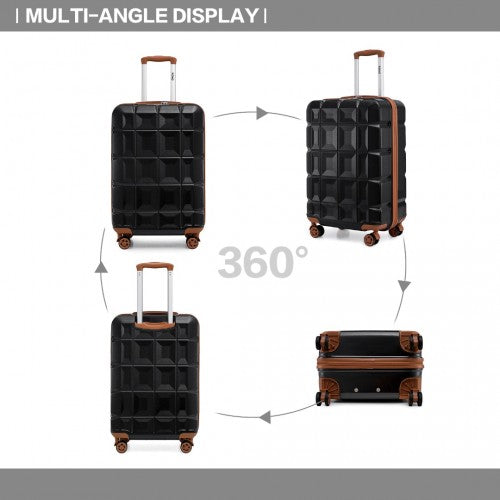 K2292L - Kono 20 Inch Lightweight Hard Shell ABS Luggage Cabin Suitcase With TSA Lock - Black And Brown