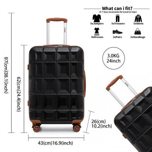 K2292L - Kono 24 Inch Lightweight Hard Shell ABS Suitcase With TSA Lock - Black And Brown