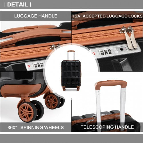 K2292L - Kono Lightweight Hard Shell ABS Suitcase With TSA Lock And Vanity Case 4 Piece Set - Black And Brown