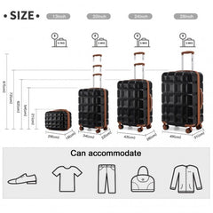 K2292L - Kono Lightweight Hard Shell ABS Suitcase With TSA Lock And Vanity Case 4 Piece Set - Black And Brown