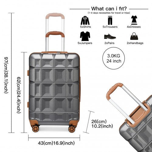 K2292L - Kono 24 Inch Lightweight Hard Shell ABS Suitcase With TSA Lock - Grey