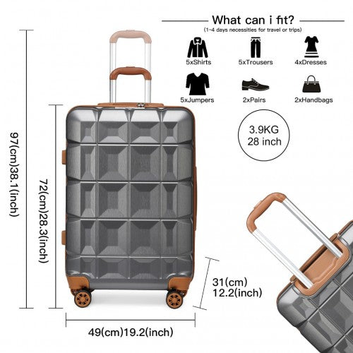 K2292L - Kono 28 Inch Lightweight Hard Shell ABS Suitcase With TSA Lock - Grey