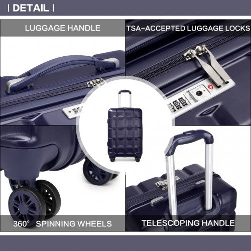 K2292L - Kono Lightweight Hard Shell ABS Suitcase With TSA Lock And Vanity Case 4 Piece Set - Navy