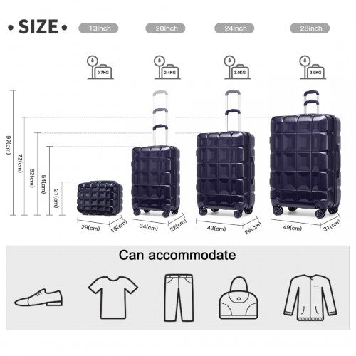 K2292L - Kono Lightweight Hard Shell ABS Suitcase With TSA Lock And Vanity Case 4 Piece Set - Navy