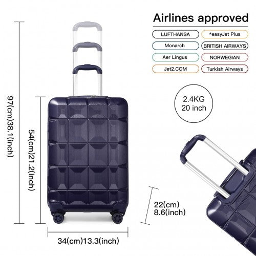 K2292L - Kono 20 Inch Lightweight Hard Shell ABS Luggage Cabin Suitcase With TSA Lock - Navy