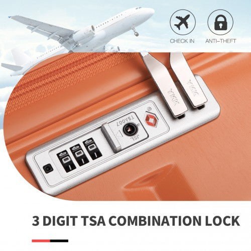 K2292L - Kono 20 Inch Lightweight Hard Shell ABS Luggage Cabin Suitcase With TSA Lock - Orange