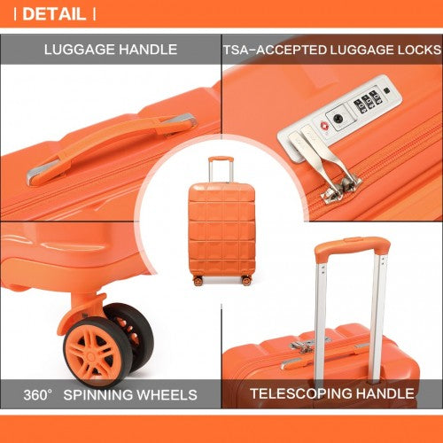 K2292L - Kono 20 Inch Lightweight Hard Shell ABS Luggage Cabin Suitcase With TSA Lock - Orange