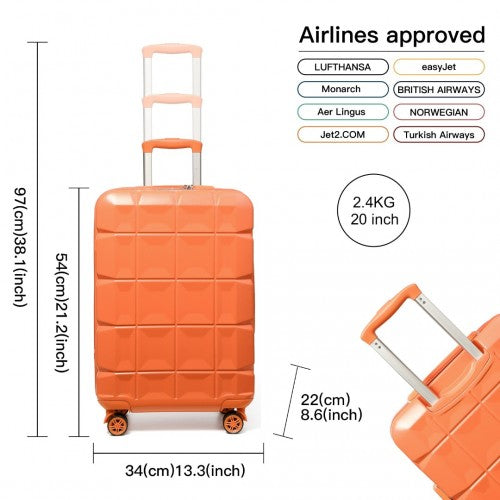 K2292L - Kono 20 Inch Lightweight Hard Shell ABS Luggage Cabin Suitcase With TSA Lock - Orange