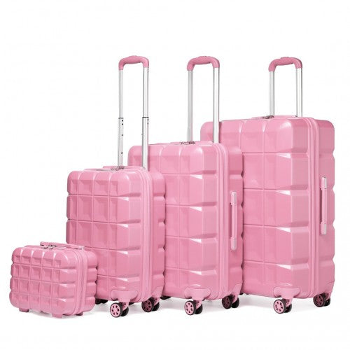 K2292L - Kono Lightweight Hard Shell ABS Suitcase With TSA Lock And Vanity Case 4 Piece Set - Pink