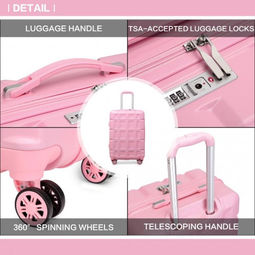 K2292L - Kono Lightweight Hard Shell ABS Suitcase With TSA Lock And Vanity Case 4 Piece Set - Pink