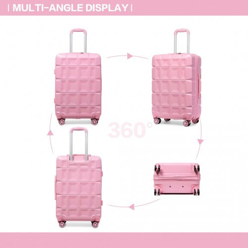 K2292L - Kono Lightweight Hard Shell ABS Suitcase With TSA Lock And Vanity Case 4 Piece Set - Pink