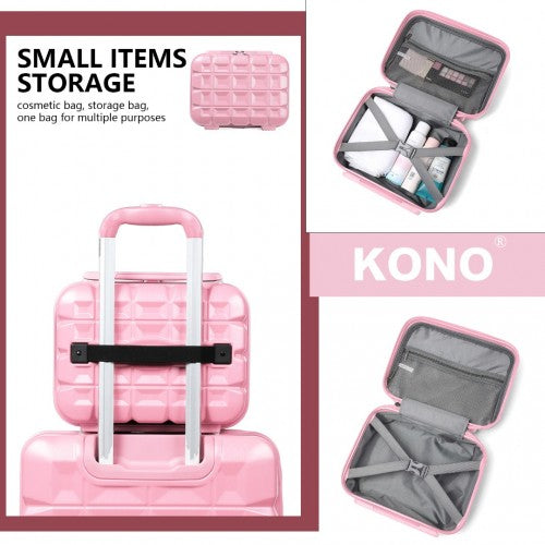 K2292L - Kono Lightweight Hard Shell ABS Suitcase With TSA Lock And Vanity Case 4 Piece Set - Pink