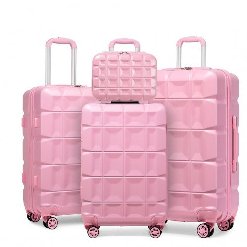 K2292L - Kono Lightweight Hard Shell ABS Suitcase With TSA Lock And Vanity Case 4 Piece Set - Pink