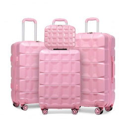 K2292L - Kono Lightweight Hard Shell ABS Suitcase With TSA Lock And Vanity Case 4 Piece Set - Pink