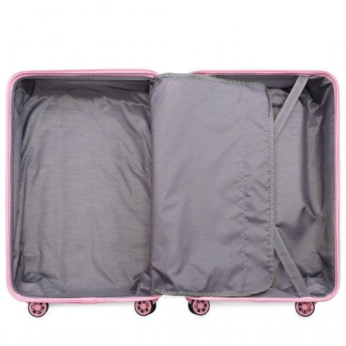 K2292L - Kono Lightweight Hard Shell ABS Suitcase With TSA Lock And Vanity Case 4 Piece Set - Pink