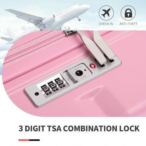 K2292L - Kono 20 Inch Lightweight Hard Shell ABS Luggage Cabin Suitcase With TSA Lock - Pink