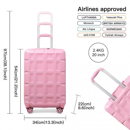 K2292L - Kono 20 Inch Lightweight Hard Shell ABS Luggage Cabin Suitcase With TSA Lock - Pink