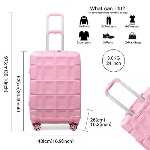 K2292L - Kono 24 Inch Lightweight Hard Shell ABS Suitcase With TSA Lock - Pink