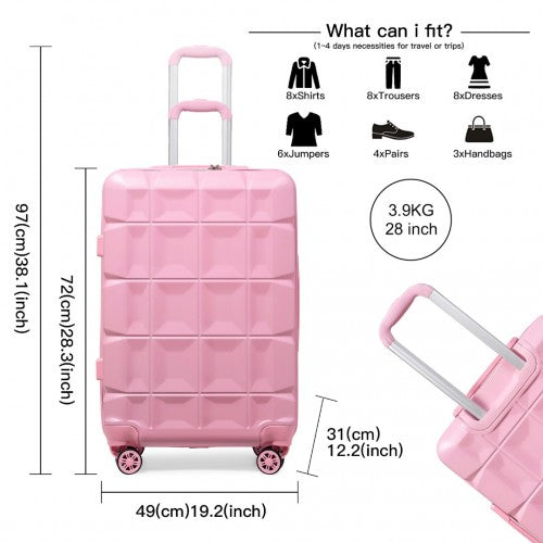 K2292L - Kono 28 Inch Lightweight Hard Shell ABS Suitcase With TSA Lock - Pink