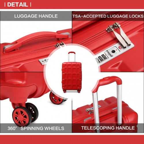 K2292L - Kono Lightweight Hard Shell ABS Suitcase With TSA Lock And Vanity Case 4 Piece Set - Red