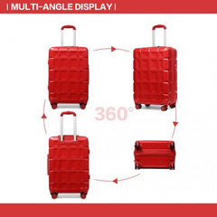 K2292L - Kono Lightweight Hard Shell ABS Suitcase With TSA Lock And Vanity Case 4 Piece Set - Red