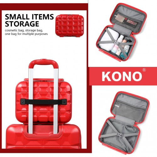 K2292L - Kono Lightweight Hard Shell ABS Suitcase With TSA Lock And Vanity Case 4 Piece Set - Red