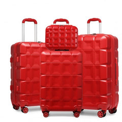 K2292L - Kono Lightweight Hard Shell ABS Suitcase With TSA Lock And Vanity Case 4 Piece Set - Red