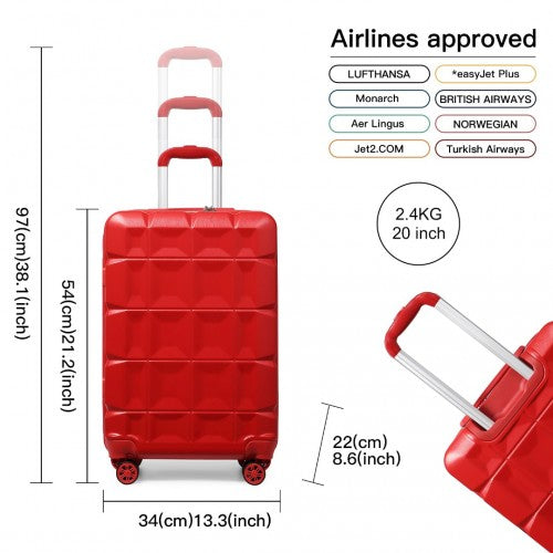 K2292L - Kono 20 Inch Lightweight Hard Shell ABS Luggage Cabin Suitcase With TSA Lock - Red