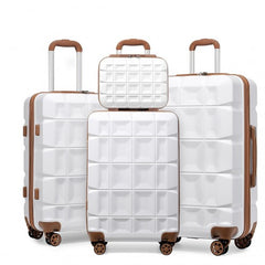 K2292L - Kono Lightweight Hard Shell ABS Suitcase With TSA Lock And Vanity Case 4 Piece Set - White