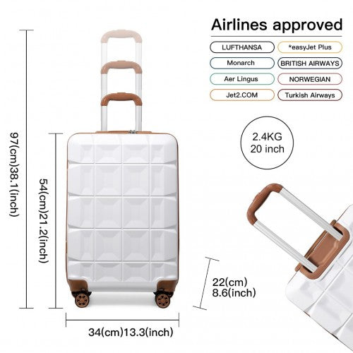 K2292L - Kono 20 Inch Lightweight Hard Shell ABS Luggage Cabin Suitcase With TSA Lock - White