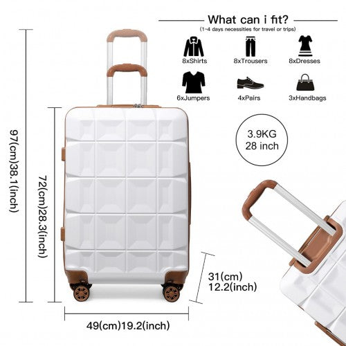 K2292L - Kono 28 Inch Lightweight Hard Shell ABS Suitcase With TSA Lock - White